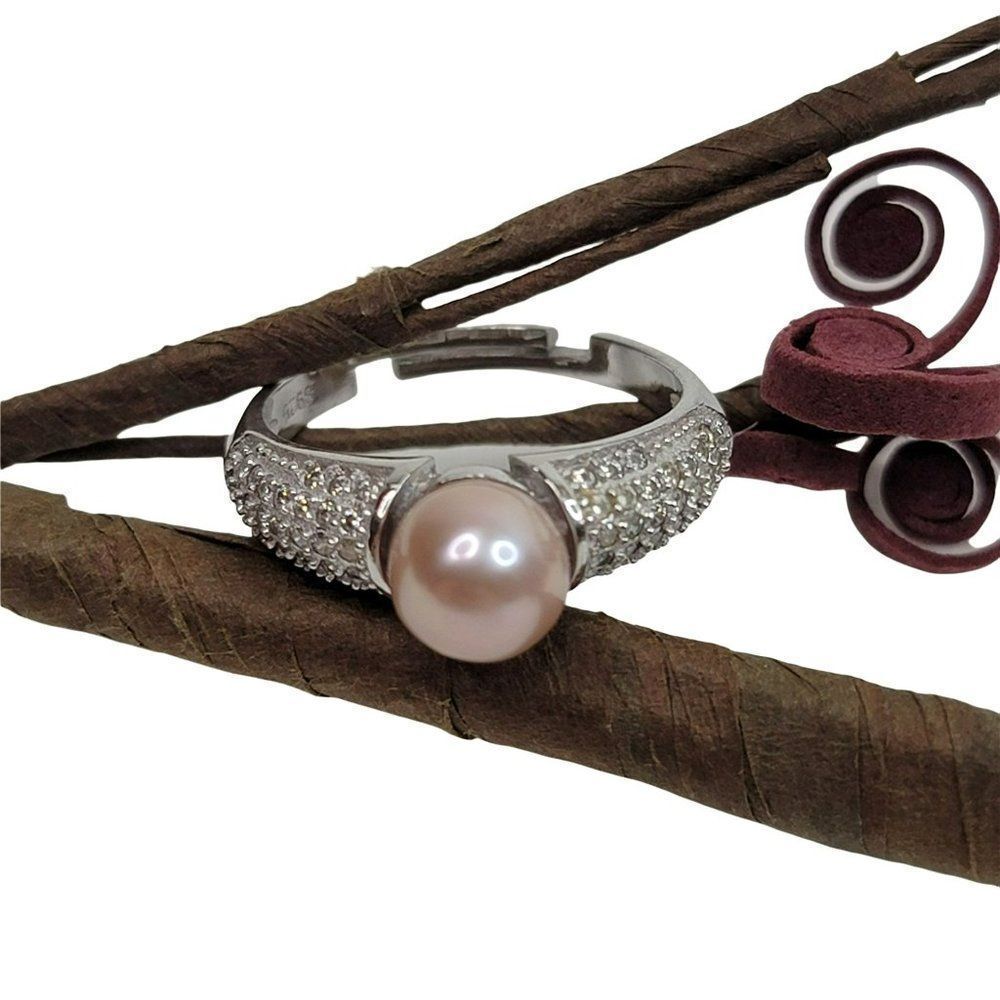 Pure Chic 925 Sterling Silver Adjustable Ring With Peach Freshwater Pearl